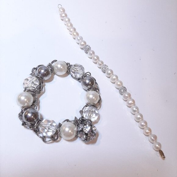 4Pc Set Faux Pearl Silver Chain Jewelry Lariat Knot Necklace Bracelet Tassel - Picture 2 of 13